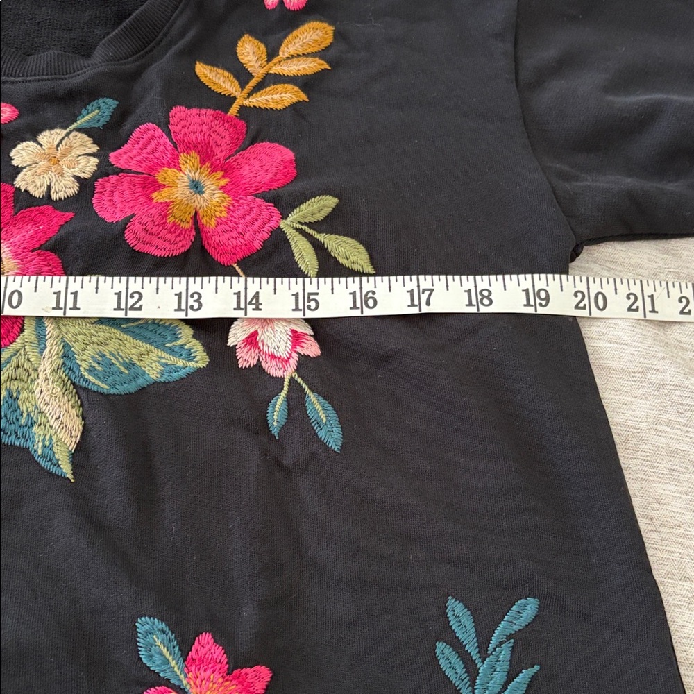 NWT Johnny Was Black Top with Pink Floral Embroidery - Picture 7 of 7